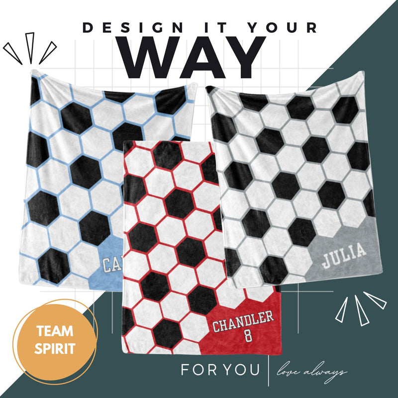 Soccer Ball Hexagon with Name - Personalized Blanket