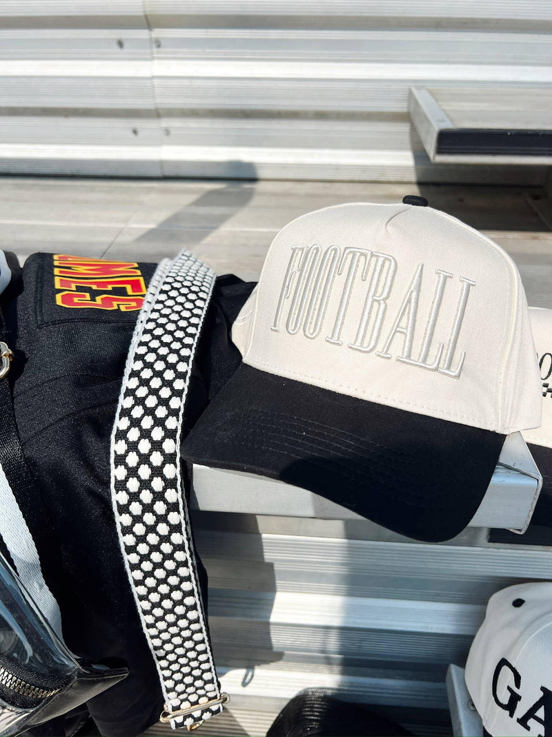Monochromatic Football Trucker Hat | Puff Embroidery Neutral Game Day Hat | Adjustable Snapback | Vintage Style Baseball Cap