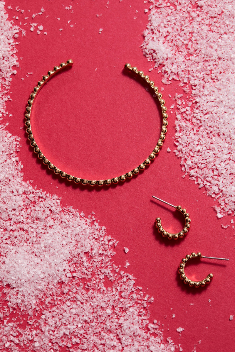 Gold Beaded Huggie Hoop Earring