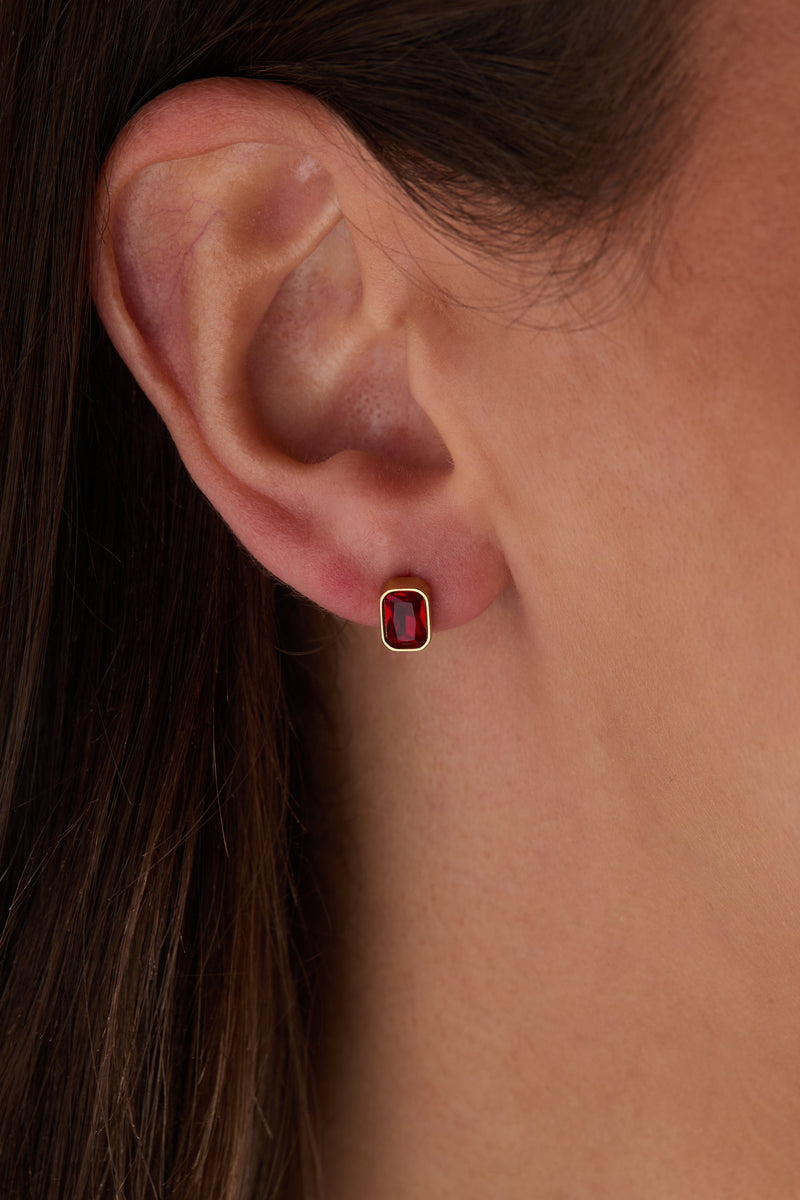 July Emerald-Cut Birthstone Stud Earrings