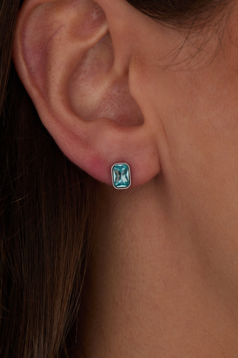 March Emerald-Cut Birthstone Stud
