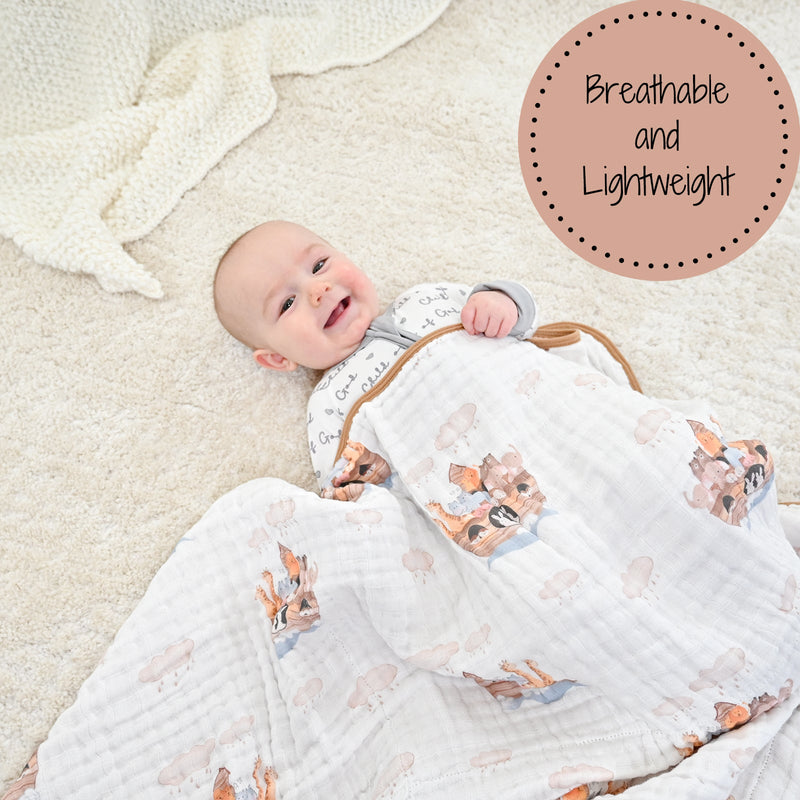 LollyBanks Muslin Baby Blanket, 100% Cotton Lightweight Baby Quilt, 47"x 47" and 6 Layers Newborn Blanket, (Noah's Ark Pattern)