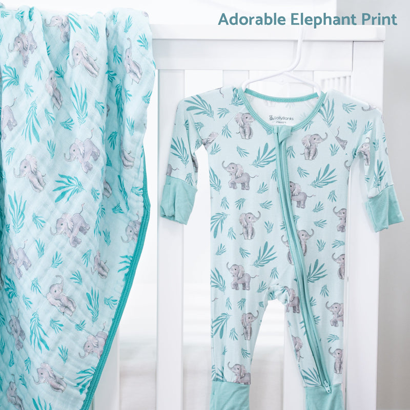 Ele-phantastic day Baby Bamboo Pajamas, 2-Way Zipper Romper