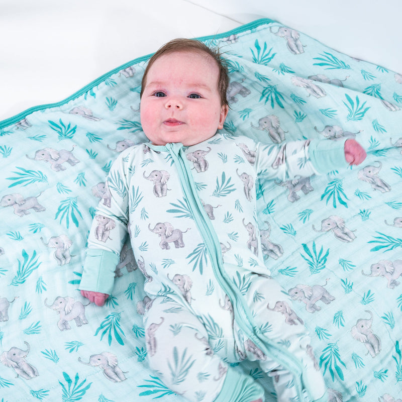Ele-phantastic day Baby Bamboo Pajamas, 2-Way Zipper Romper