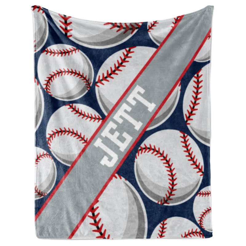 Baseballs Repeat with Name Stripe - Personalized Blanket