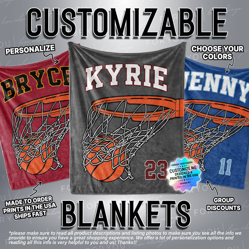 Basketball Swish through Hoop with Name - Personalized Blanket