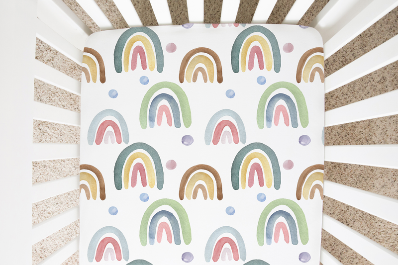 Fitted Crib Sheet - Blue Rainbow