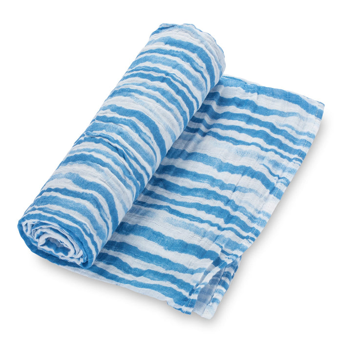 Waving At You Baby Muslin Blue Swaddle Blanket