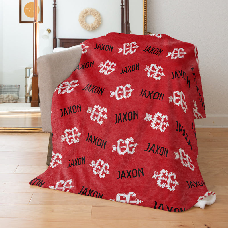 Repeating Name with Cross Country CC Icon - Personalized Blanket