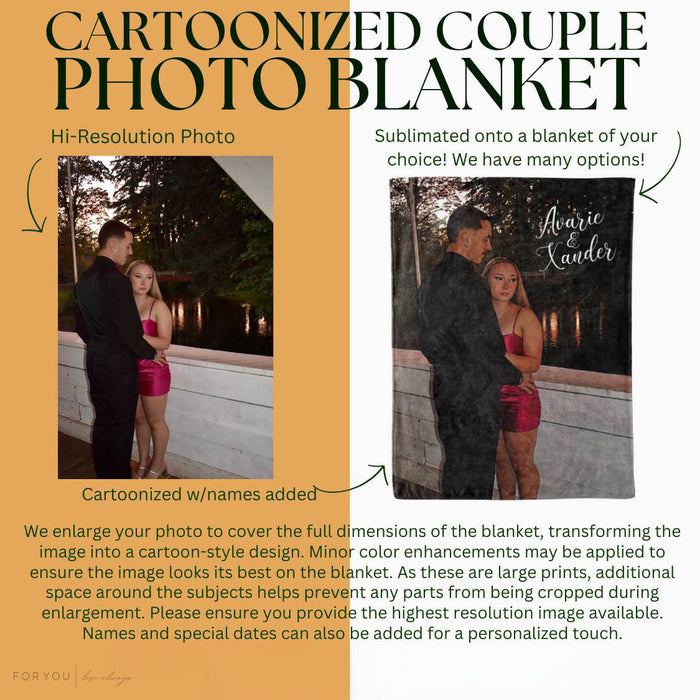 Cartoonized Photo Blanket with Custom Names - Personalized Blanket