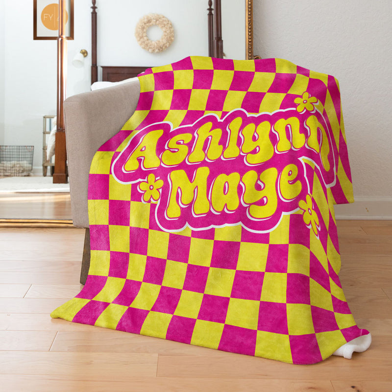 Checkered Groovy Retro Custom Name - Personalized Blanket