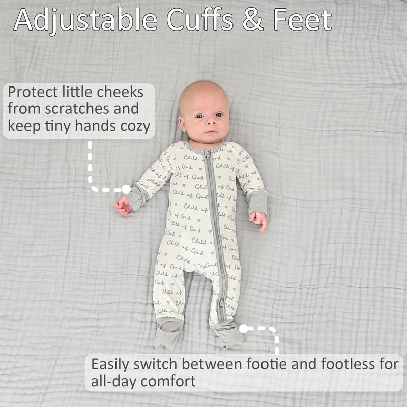 Child Of God Baby Bamboo Pajamas, 2-Way Zipper Baby Romper