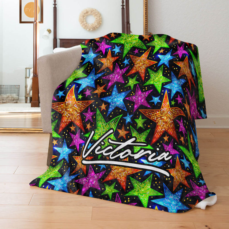 Colorful Stars Background with Script/Signature Name - Personalized Blanket