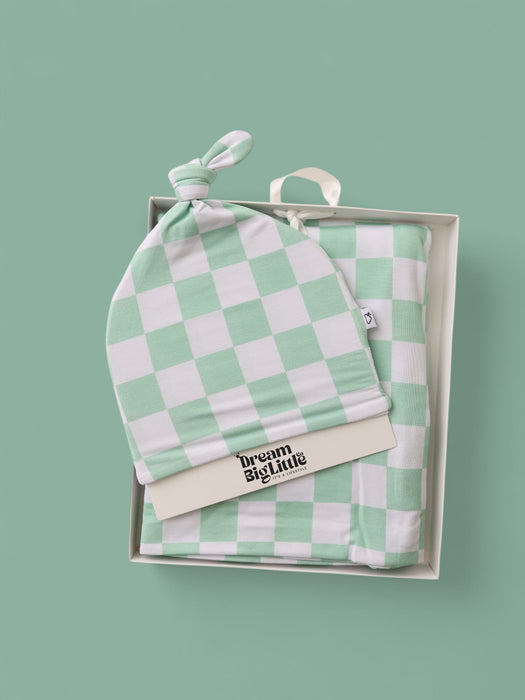 MINT CHECKERS DREAM SWADDLE & BEANIE