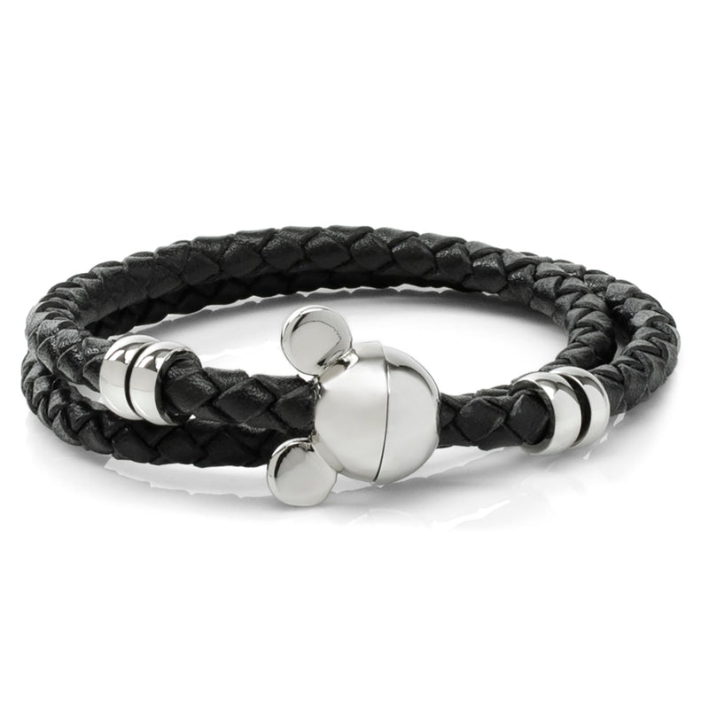 Disney Mickey Silhouette Black Double Wrapped Leather Bracelet