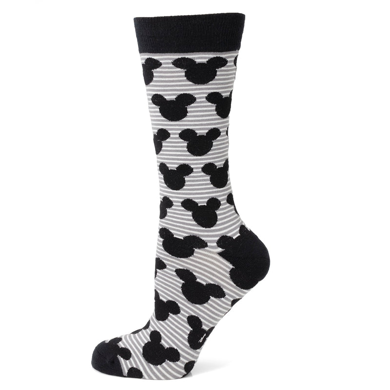 Disney Mickey Mouse Stripe Gray Sock and Mickey Blue Lapel Pin Gift Set
