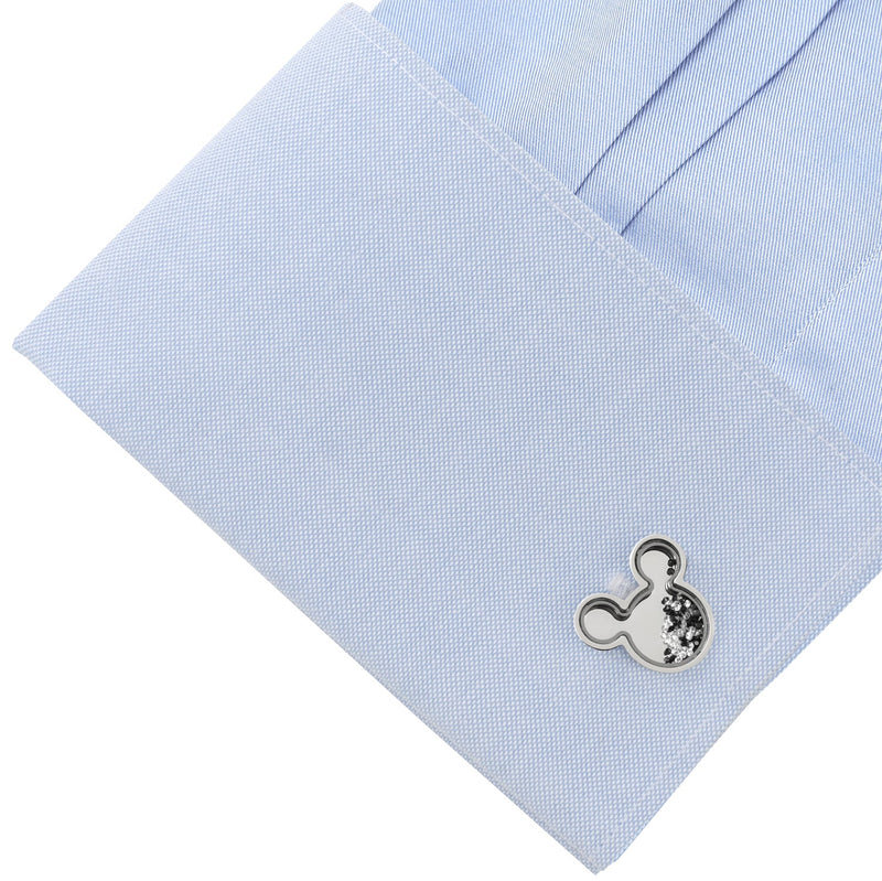 Disney Mickey Mouse Silhouette Floating B/W Crystal Stainless Steel Cufflinks