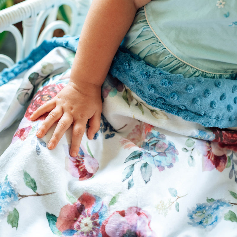 Minky Baby Blanket Blue Floral