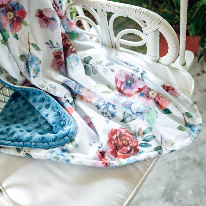 Minky Baby Blanket Blue Floral