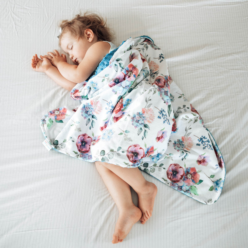 Minky Baby Blanket Blue Floral