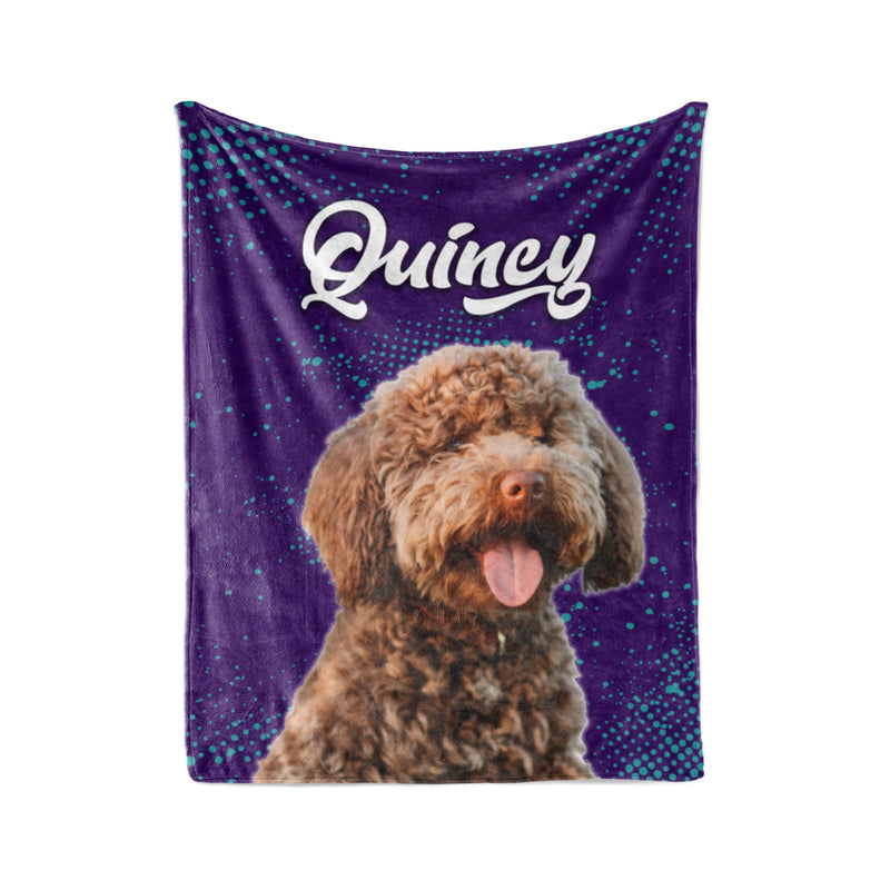 Pet Photo Headshot Blanket with Custom Name - Personalized Blanket