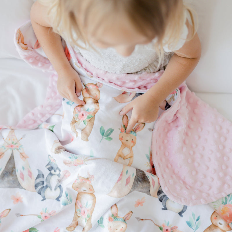 Minky Baby Blanket Woodland Tribe Pink