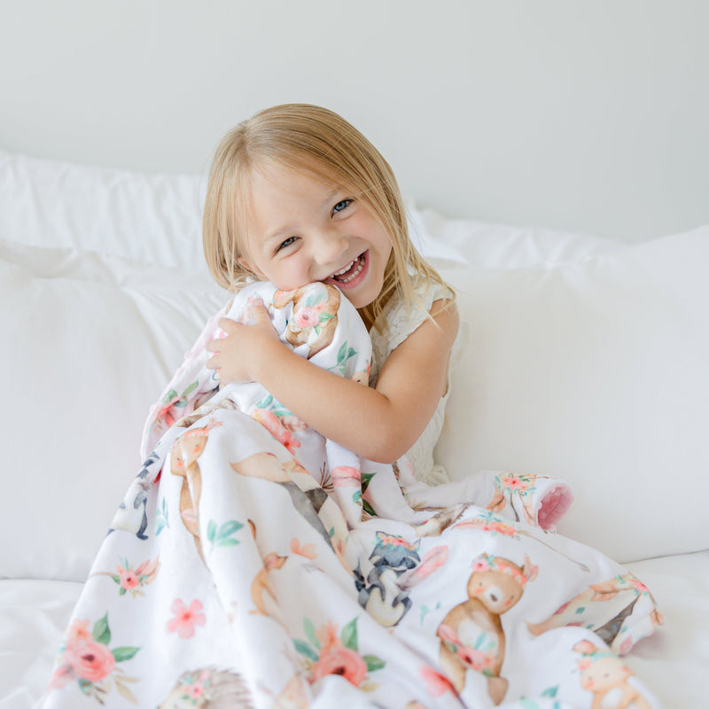 Minky Baby Blanket Woodland Tribe Pink