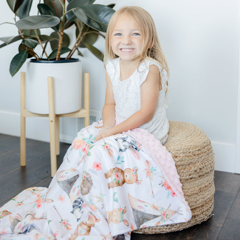 Minky Baby Blanket Woodland Tribe Pink