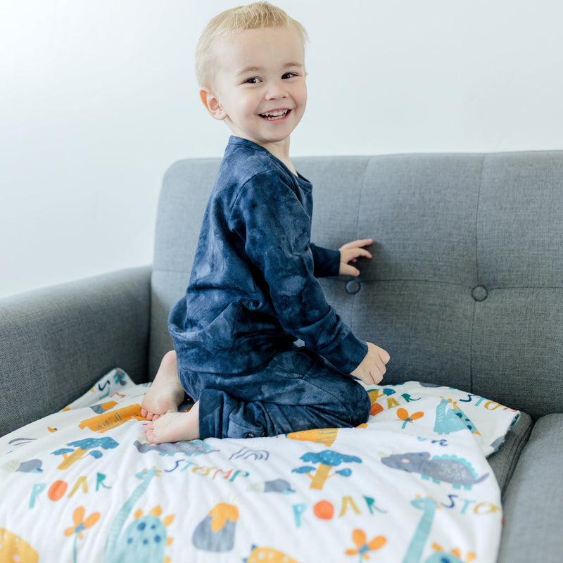 Dinoland Blue Minky Baby Blanket
