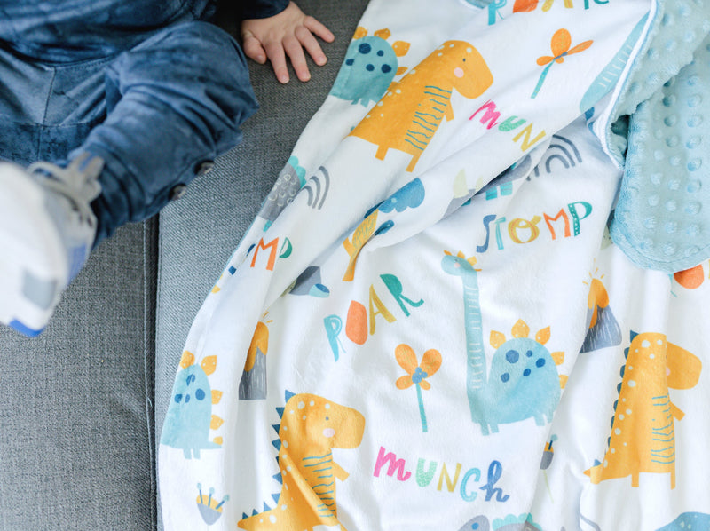 Dinoland Blue Minky Baby Blanket