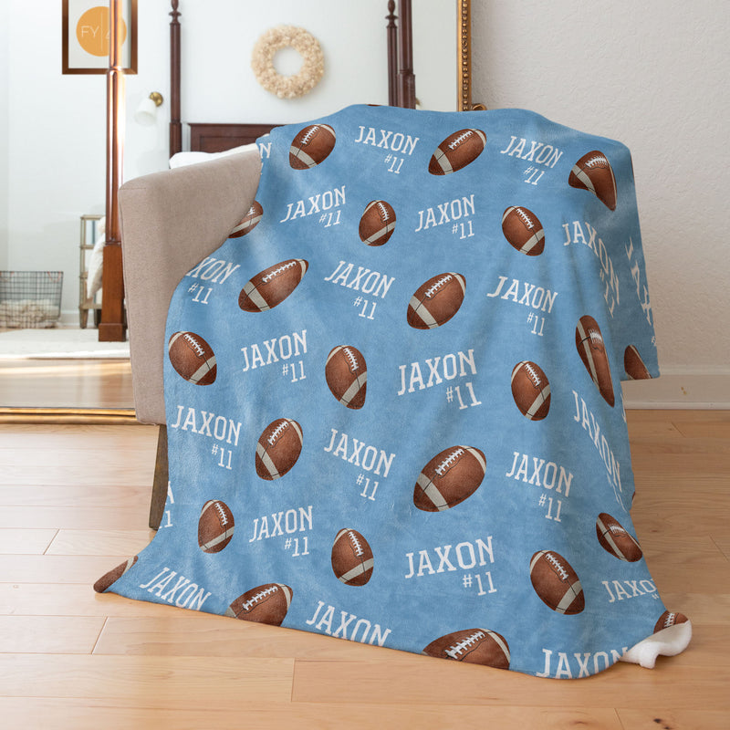 Repeating Name with Footballs - Personalized Blanket