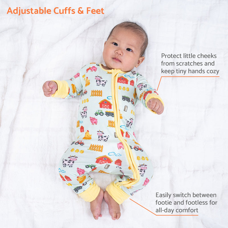 Little Barnyard Baby Bamboo Pajamas, 2-Way Zipper Romper