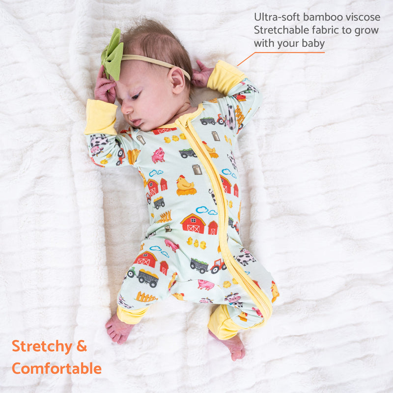 Little Barnyard Baby Bamboo Pajamas, 2-Way Zipper Romper
