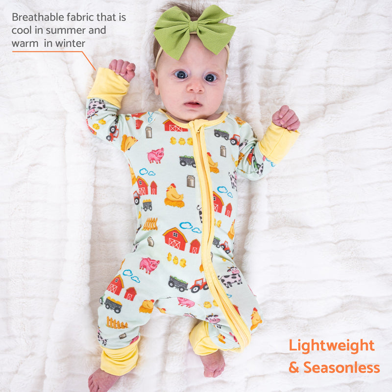 Little Barnyard Baby Bamboo Pajamas, 2-Way Zipper Romper