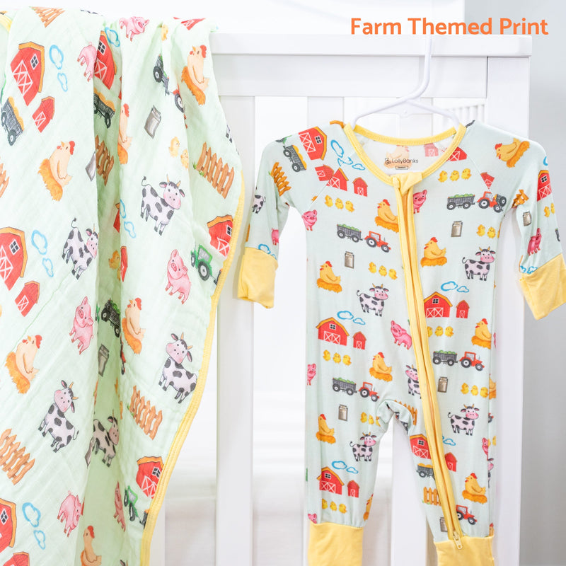 Little Barnyard Baby Bamboo Pajamas, 2-Way Zipper Romper