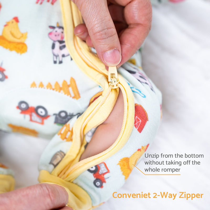 Little Barnyard Baby Bamboo Pajamas, 2-Way Zipper Romper