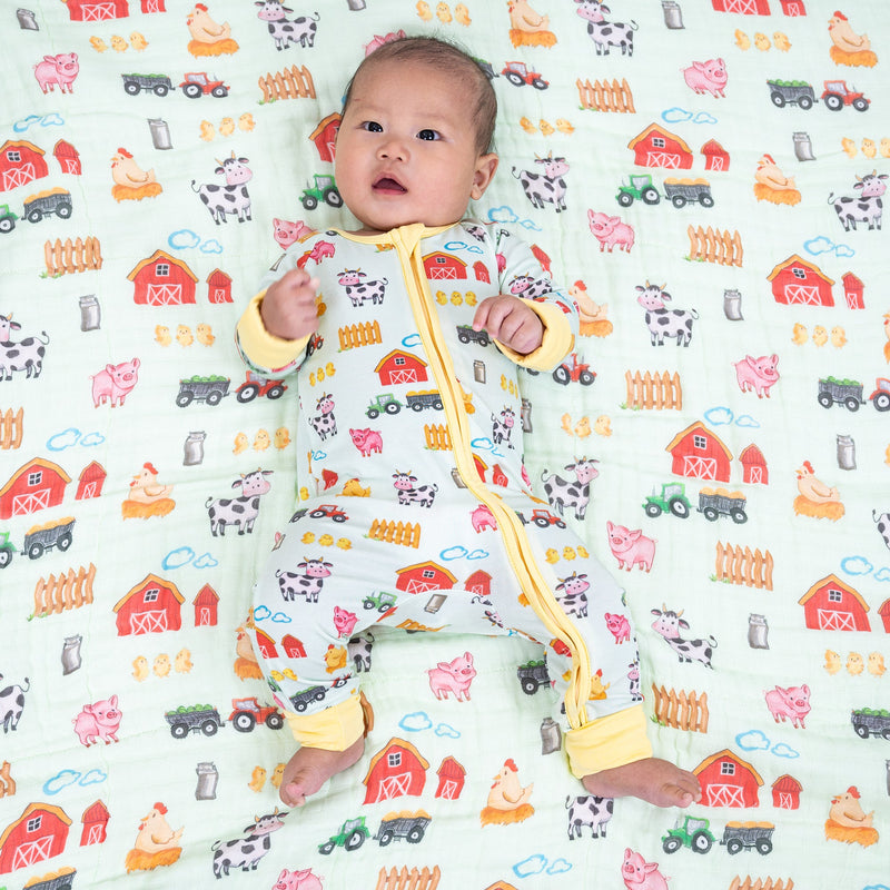 Little Barnyard Baby Bamboo Pajamas, 2-Way Zipper Romper