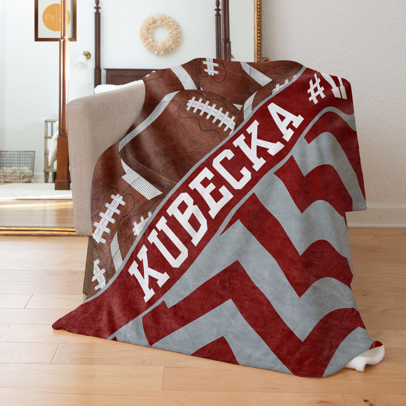 Football Pattern with Chevron and Name Plate Stripe - Personalized Blanket