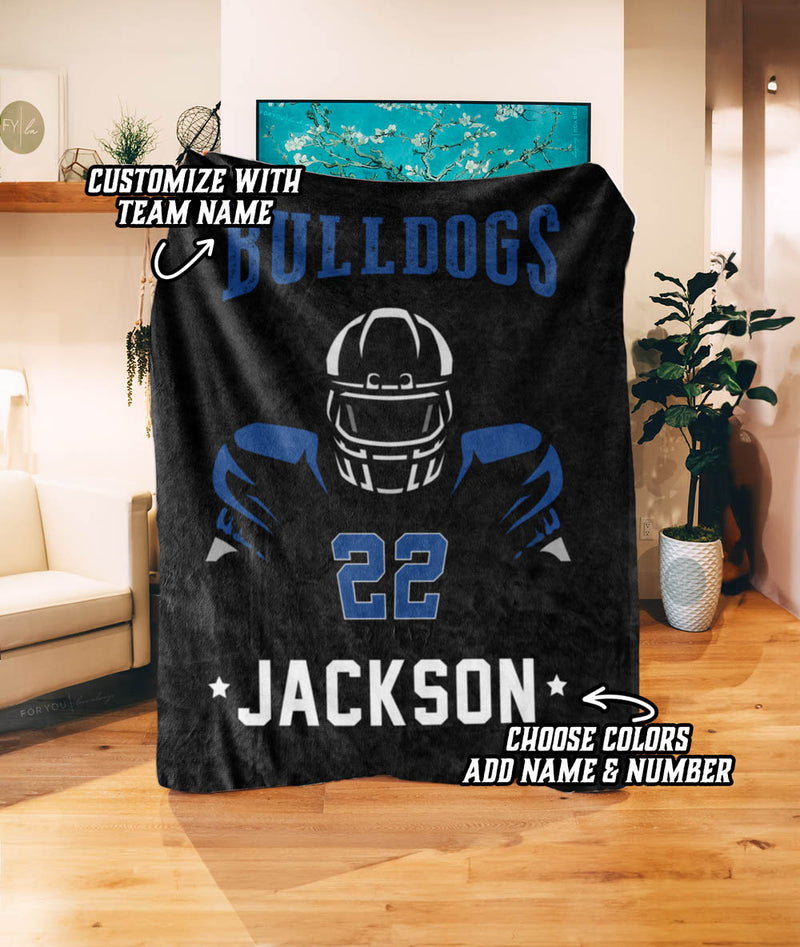Football Player with Name and Team Name - Custom Colors - Personalized Blanket