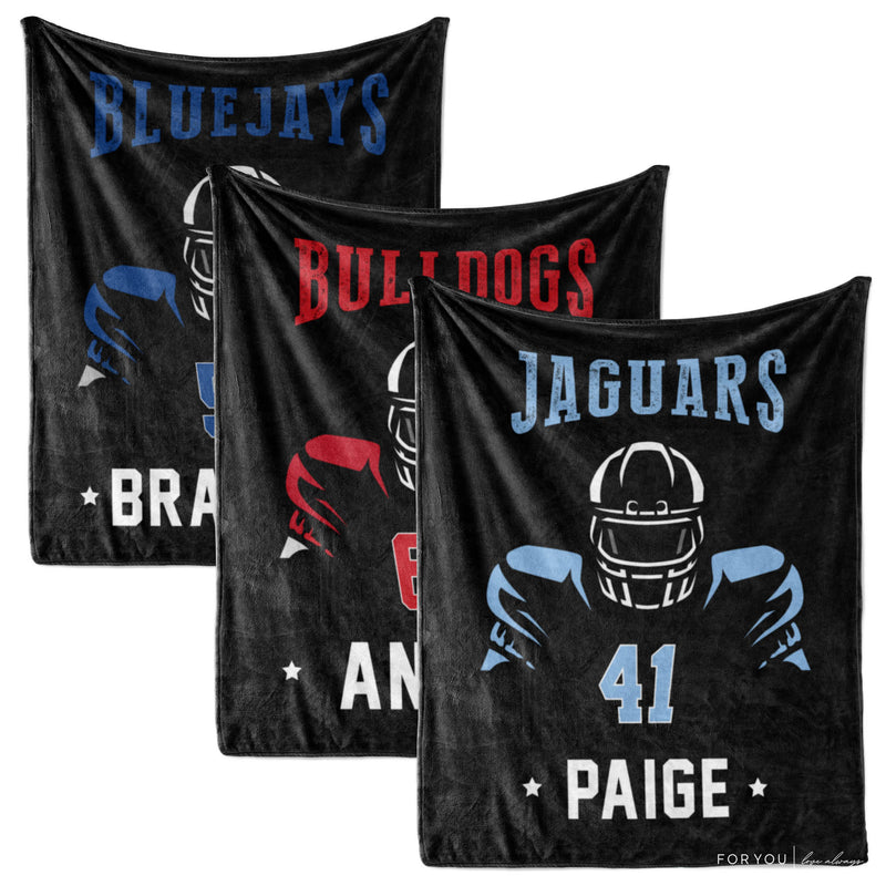 Football Player with Name and Team Name - Custom Colors - Personalized Blanket