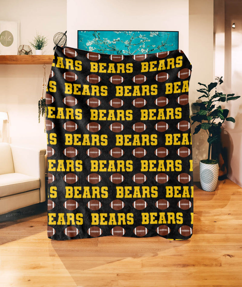 Football Team Repeating Name with Footballs - Personalized Blanket
