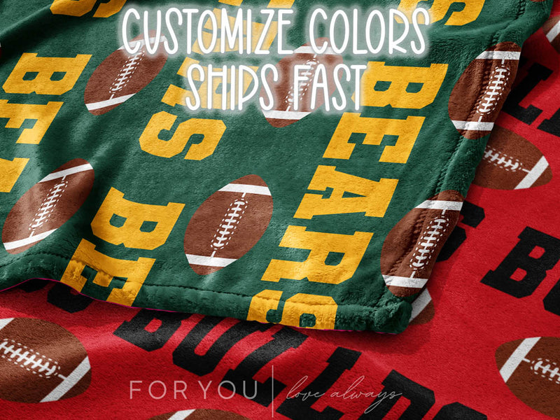 Football Team Repeating Name with Footballs - Personalized Blanket