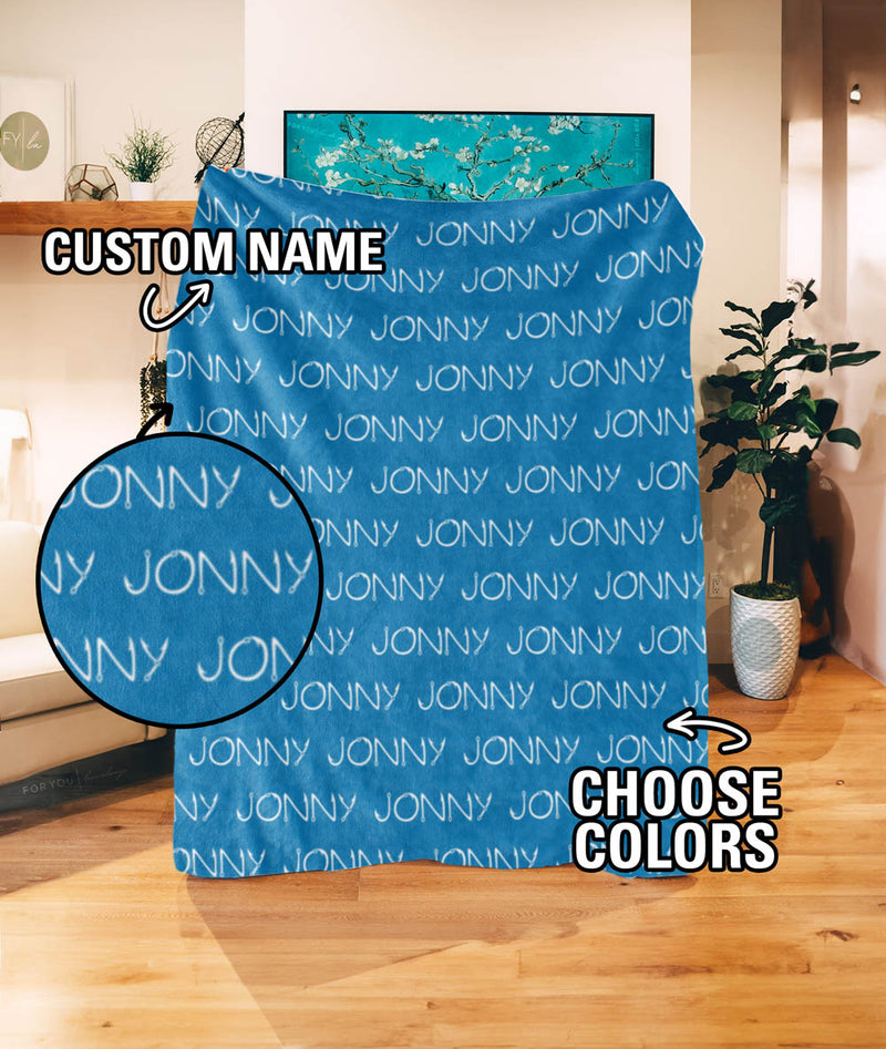 Repeating Name - Fish Hook Font - Custom Colors - Personalized Blanket