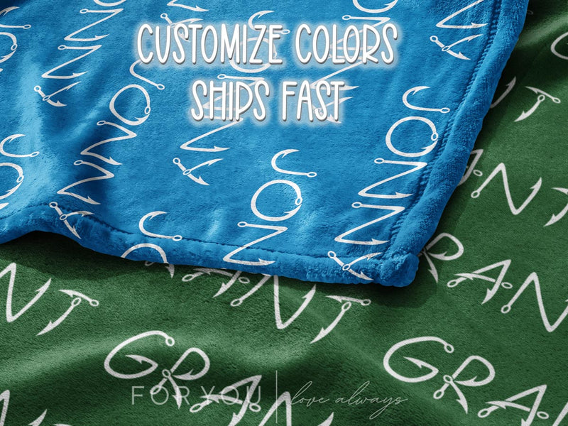 Repeating Name - Fish Hook Font - Custom Colors - Personalized Blanket