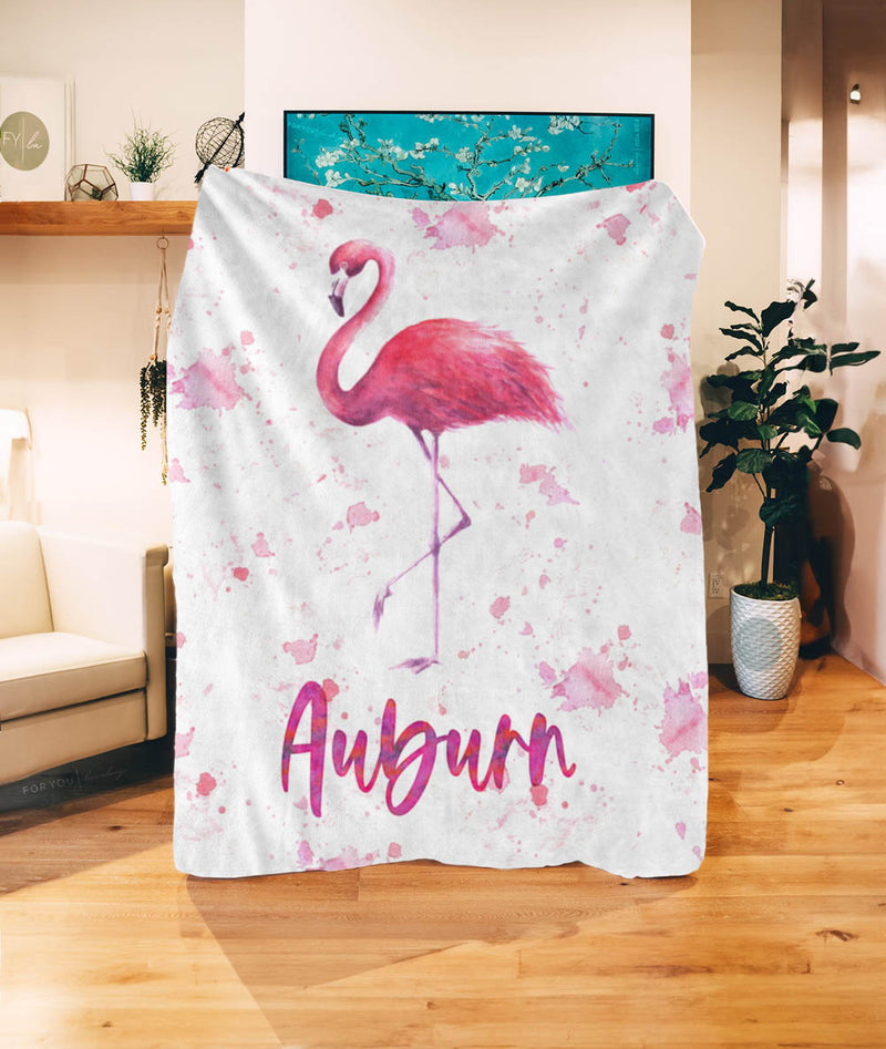 Flamingo Watercolor with custom name or saying - Personalized Blanket