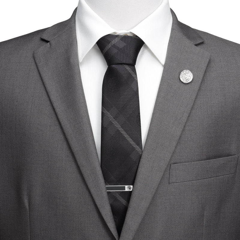 Game of Thrones Targaryen Dragon Black Plaid Silk Men's Tie