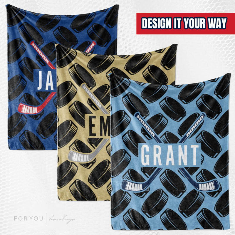 Hockey Pattern with Name - Personalized Blanket