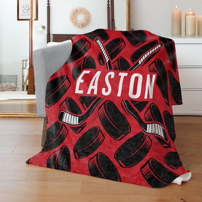 Hockey Pattern with Name - Personalized Blanket
