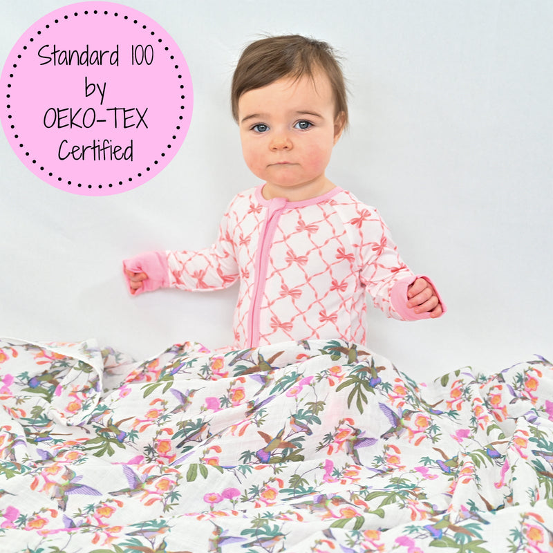 LollyBanks Muslin Swaddle Blankets, 100% Cotton Baby Blanket, 47"x 47" Newborn Swaddle Blanket, (Hummingbird Pattern)