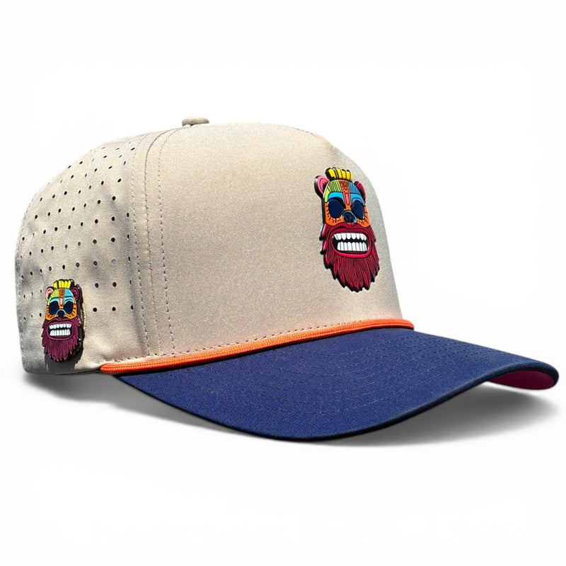 Tiki Bear Golf Hat | Snapback Cap | Built-in Magnetic Ball Marker Holder + Marker Included | Adjustable Multicolor